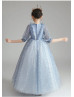 Elbow Sleeves Blue Star Lace Tulle Flower Girl Dress